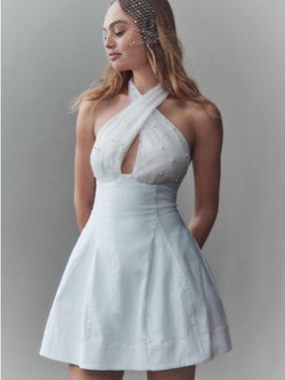 NWT - BHLDN HALTER PEARL-EMBELLISHED MINI DRESS (Medium)